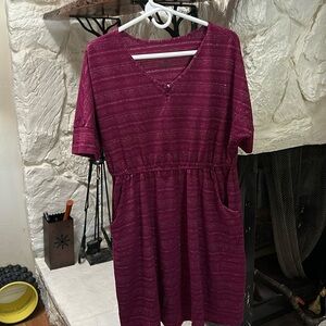 Short sleeved fuschia dress with silver detailing